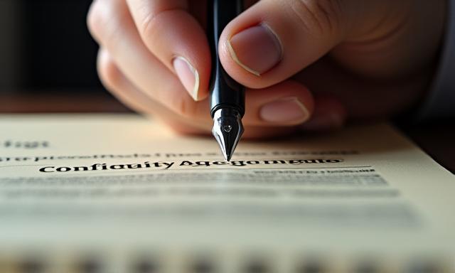Detailed close-up of a signature on a non-disclosure agreement